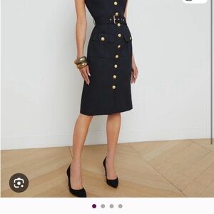 L'AGENCE Black Idy Midi Dress with Gold Buttons